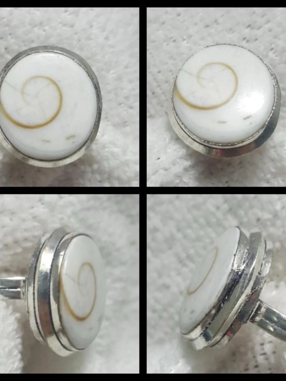 925 Silver Shell Spiral Accent Ring in White and Gold